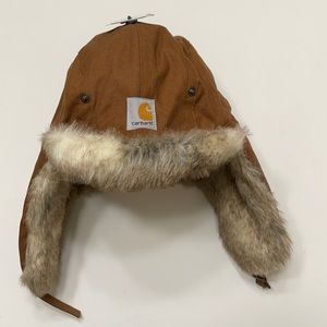 Carhart Trapper Hat Size L/XL Brown Acrylic Fur Lined On Ear Flaps and Visor NEW